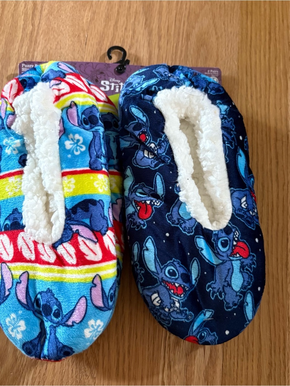 Disney Stitch Plush Lined Slipper Socks NEW 2 Pack 7-9 1/2 Blue